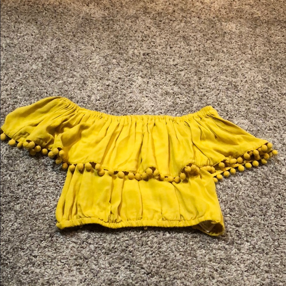 Off the Shoulder Pom Pom Top - L
